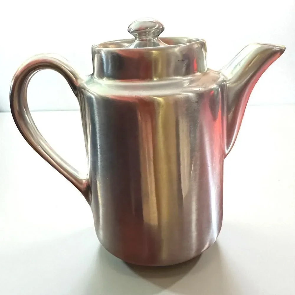Vintage Hall China Washington 2 Cup Coffee Pot Silver Glow Nickel